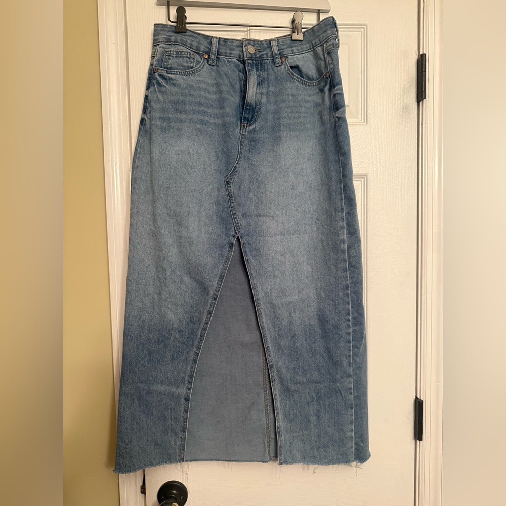 Sincerely Jules Jean Denim Maxi Skirt with Front Slit 7/28 Anthropologie $198
